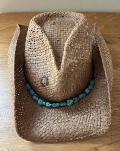 Charlie 1 Horse Hat Co Sexy Bangor Straw Hat Women's Faux Turquoise Band Size - Picture 1 of 6
