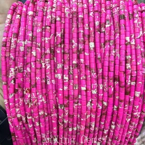 Cuentas espaciadoras de disco cilíndrico de jaspe imperial rosa natural de 4 mm para joyería hágalo usted mismo - Imagen 1 de 6