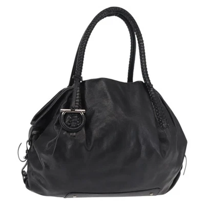 Auténtico bolso de mano Salvatore Ferragamo Gancini de cuero negro plateado BA6377 Foto 1 de 4