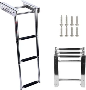 NEW Pontoon 3 Step Stainless Steel Telescoping Boat Folding Ladder Swim Step USA - Picture 1 of 11