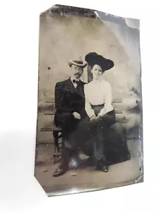 ANTIQUE TINTYPE, TWO IN LOVE, ON A BENCH, ON A SUNDAY AFTERNOON - Picture 1 of 1