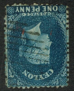 Ceylon 1863 1d Deep Blue SG49w Perf 12.5 Inverted Wmk Very Fine Used Cat. £70.00 - Picture 1 of 2
