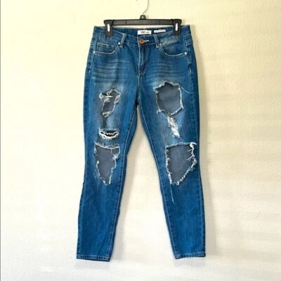 YMI Dream Fit Mid Rise Skinny  Blue Boyfriend Jeans Distressed Casual Juniors 7 - Image 1 of 4
