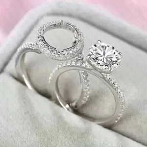 2Ctw Round Cut Moissanite Bridal Set Engagement Ring in 14K White Gold Plated - Picture 1 of 8