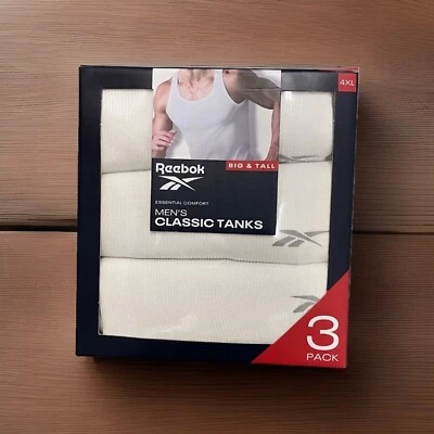 Reebok Tank Top Undershirts Mens Size 4XL White 3 Pack Big & Tall Classic - Image 1 of 4