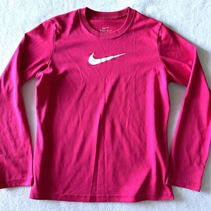 NIKE Girls Youth Large L 14-16 Dri Fit Long Sleeve Fushia Pink Athletic Shirt - Picture 1 of 8