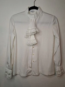 Vintage 70's Mardi Modes New York White Ruffle Front Long Sleeve Blouse Lace - Picture 1 of 17