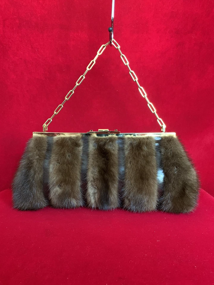Sergio Rossi Brown Leather And Fur Clutch/ Small Shoulder Bag With Gold Hardware - Image 1 of 4