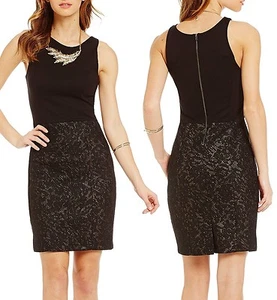 Jessica Simpson Aralynn schwarz/bronze Stretch Ponte Kleid mit Spitze Overlay - $ 98 - Bild 1 von 4