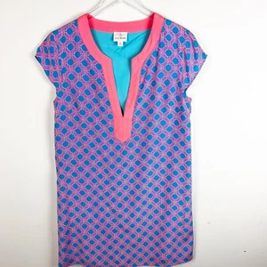 Julie Brown NYC 100% Silk Geometric Patterned  Dress size 10 Short Sleeve Lined - Picture 1 of 8