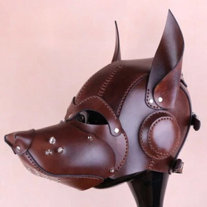 Brown Leather puppy play hood Floppy Ears fetish mask puppy mask fetish hood - Picture 1 of 5