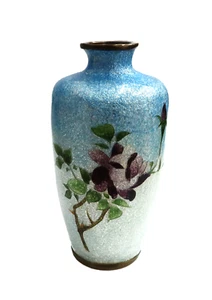 Japanische Ginbari Cloisonne Emaille Blumenvase blau-weiß Meiji Periode - Bild 1 von 7