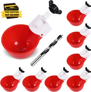 Chicken Waterer Cups (8 Pack/Red) - DIY Automatic Large Chicken Water Feed - Picture 1 of 7