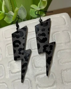 Leopard Print Laser Cut Lightning Bolt Earrings - Picture 1 of 4