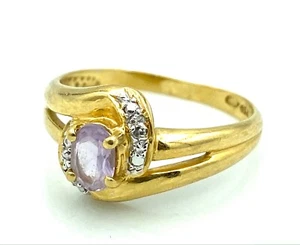 Wunderschöner Ring 18 KARAT Gold - Amethyst Und Diamanten 0,02 KARAT - 2,91 G - Picture 1 of 3