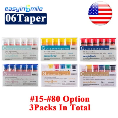 Easyinsmile 3Pack Endodontic Gutta Percha Paper Point Dental Root Canal Taper 06 - Image 1 of 4