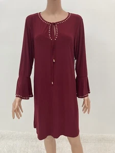 NWT Emma & Michele Wine Colored Gold Studded Tunic Dress Size M - Picture 1 of 12