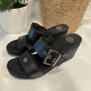 Harley Davidson Lacey Slide Womens Wedge Leather Slip On Sandal Size 7.5 D83701 - Picture 1 of 15