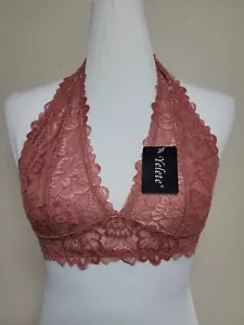 NWT YELETE Women's Bralette Halter Bra V-Neck Lingerie Floral Print Lace.Size M - Picture 1 of 7