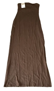 Bershka Maxi Skirt Womens Size L Brown Side Slit Stretch - Picture 1 of 18