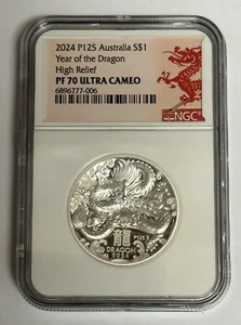 2024 Australia Lunar Year of the DRAGON High Relief 1oz Silver Coin NGC PF70 - Picture 1 of 2