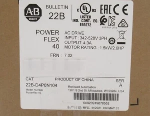 Original New 22B-D4P0N104 Allen Bradley PowerFlex 1.5 kW 2 HP AC Drive - Picture 1 of 2
