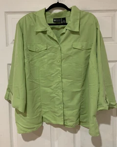 Camisa Maggie Barnes Talla 28W Verde Abotonada Mangas con Bolsillos  - Imagen 1 de 9