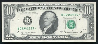 FR. 2024-B* 1977-A $10 *STAR* FRN FEDERAL RESERVE NOTE NEW YORK, NY GEM UNC - Image 1 of 2