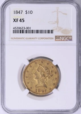 1847 $10 GOLD LIBERTY HEAD EAGLE NGC XF 45 - Image 1 of 4