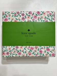 Kate Spade Queen 4 pc Sheet Set Floral 100% Cotton Percale Green Pink Flower NWT - Picture 1 of 4