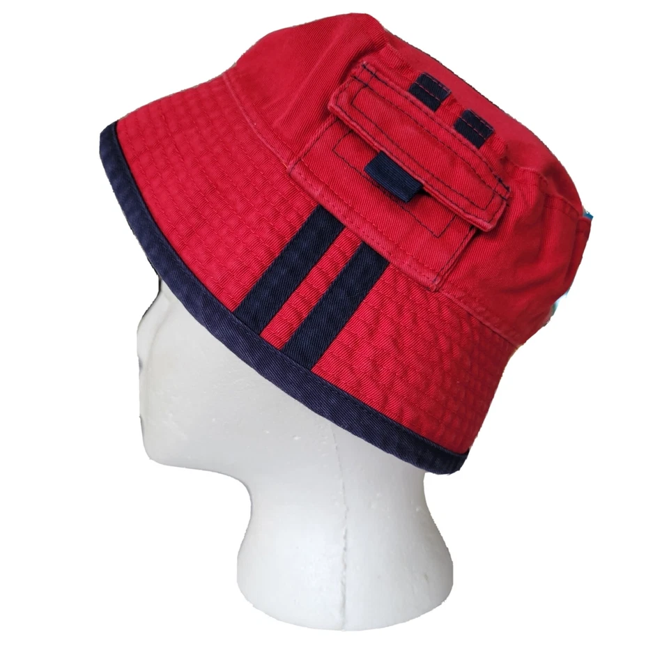 Dorfman Pacific Niños Unisex Cubo Playa Sol Sombrero Rojo Con Tiras Azules Bolsillo Foto 1 de 4