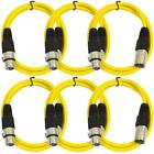 6 Pack of 2 Foot Yellow XLR to XLR Patch Cables PA/DJ Mic Cords