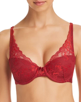 CHANTELLE Molitor Lightweight Underwire Lace Plunge Bra 32DDD Red - Image 1 of 3