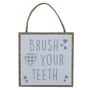 Plaque Brush Your Teeth Bathroom Rules WC Toilet Rules Wooden Sign Grey & White - Picture 1 of 7