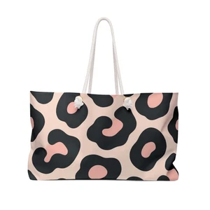 Pink Leopard Print Weekender Tote Bag, Oversized Travel Shoulder Bag - Picture 1 of 6