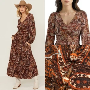 Wrangler Retro Damen L Earth Tone Braun Paisley Maxikleid Boho Western Prairie - Bild 1 von 17