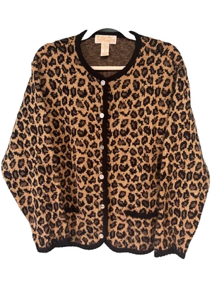Vintage Tally Ho Women's Animal Print Cardigan/Sweater Brown Leopard Size L - Image 1 of 4