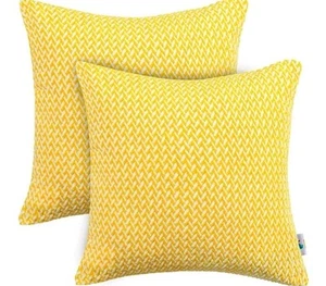 Pauleon Throw Pillows 16" x 16" Yellow & White Set of 2 Chevron Pattern EUC - Picture 1 of 6