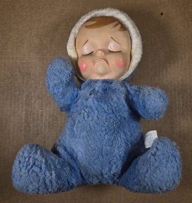 RARE Vtg 1950s Knickerbocker Rubber Face Pouting Baby Boy Plush Stuffed Blue 12" - Image 1 of 4