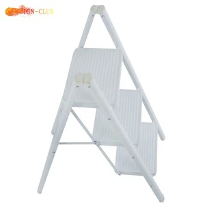 White With Wide Anti-Slip Pedal 3 Step Ladder Folding Step Stool Aluminum - Picture 1 of 15