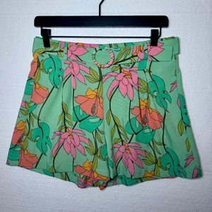 Molly Bracken Damengröße Small tropische Blumen Cabana Bay plissierte Shorts mit Gürtel - Bild 1 von 11