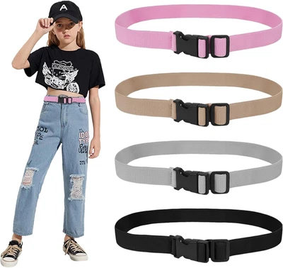 4 Pack Kids Elastic Adjustable Belts, Stretch Belts with Black Buckle for Pants  - Image 1 of 4