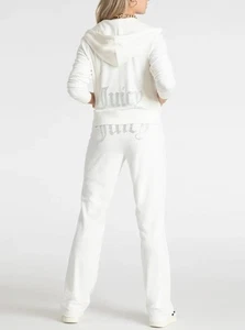 Juicy Couture Velour Bling Weiß Creme Soda Trainingsanzug L Hoodie Jacke Hose Set - Bild 1 von 11