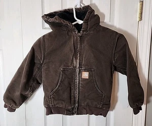 Carhartt Hooded Canvas Duck Barn Jacket Youth Sz XS 6 Brown Lined  - Picture 1 of 7