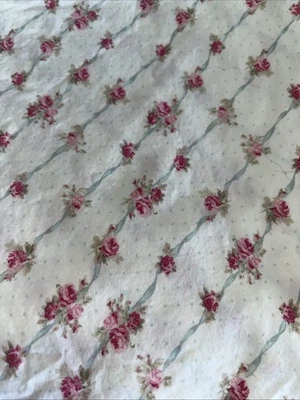 Simply Shabby Chic Queen Flat Sheet Pink Roses Parlor Trellis Retired EUC - Image 1 of 4