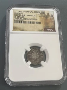 ANGLO-GALLIC, Aquitanien. Richard Löwenherz Silber Denier, 1189-1199, NGC sehr guter Zustand - Bild 1 von 5