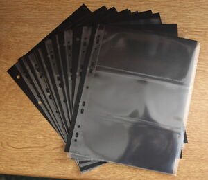 10 x 3 POCKET BANKNOTE ALBUM PAGES WITH BLACK INTERLEAVES