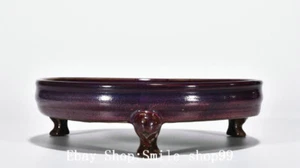 7.5" Song Dynasty Jun Kiln Porcelain Fengshui 3 Leg Pen Wash Tray Plate Dish - Picture 1 of 9