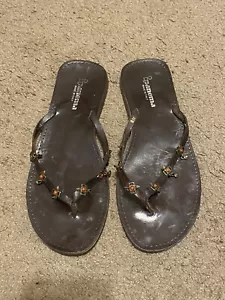 Womens Ipanema Made In Italy Brown Jeweled Leather Sandals Flip Flops Size 8 - Picture 1 of 4