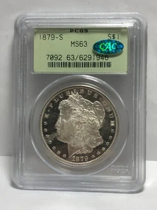 1879-S Morgan Silver Dollar $1 PCGS MS63 CAC STICKER IN OLD GREEN HOLDER 3XCB25 - Picture 1 of 4